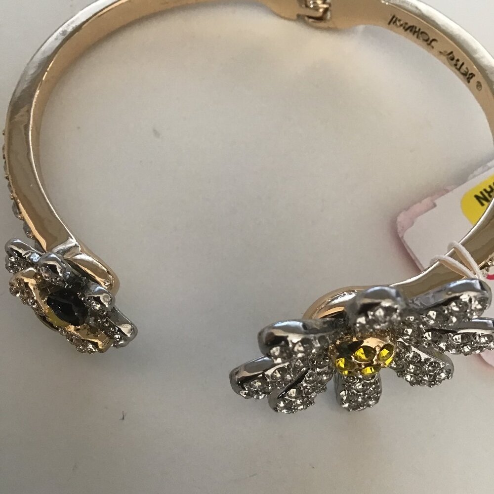 Betsey Johnson New Hinged Bracelet with Silver Flower and Honey Bee Bracelet